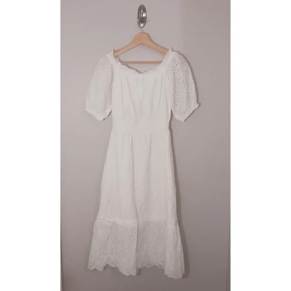 Betsey Johnson Eyelet White Coastal Bridal Bachelorette Midi Dress Size S New - Picture 2 of 9
